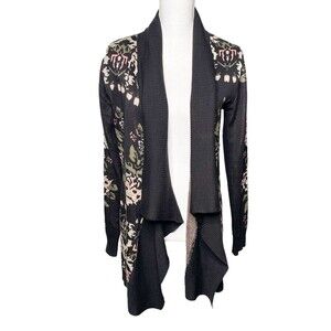 Staring at Stars Women Black Floral Open Cardigan Sweater SZ M Anthropologie